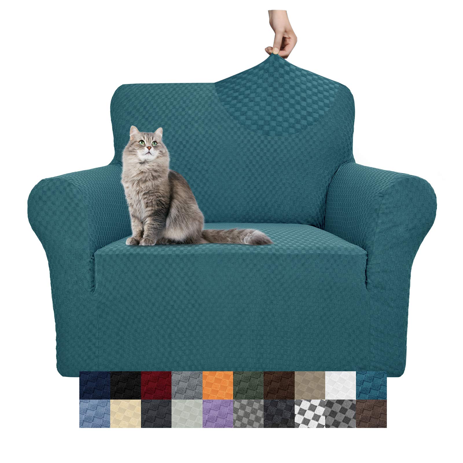 YEMYHOM Couch Cover Latest Jacquard Design High Stretch Sofa Chair Covers for Living Room, Pet Dog Cat Proof Armchair Slipcover Non Slip Magic Elastic Furniture Protector,Small (Chair, Teal)