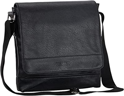 Reaction Grand Central Tablet Messenger Pebbled Vegan Leather Shoulder Case Crossbody Day Bag For School, Work, Travel, Black