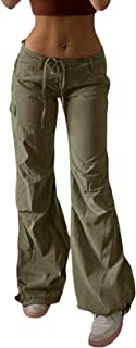 Women's Low Waist Cargo Pants Casual Solid Color Harajuku Vintage Y2k Low Rise Baggy Jogger Relaxed Cinch Pants