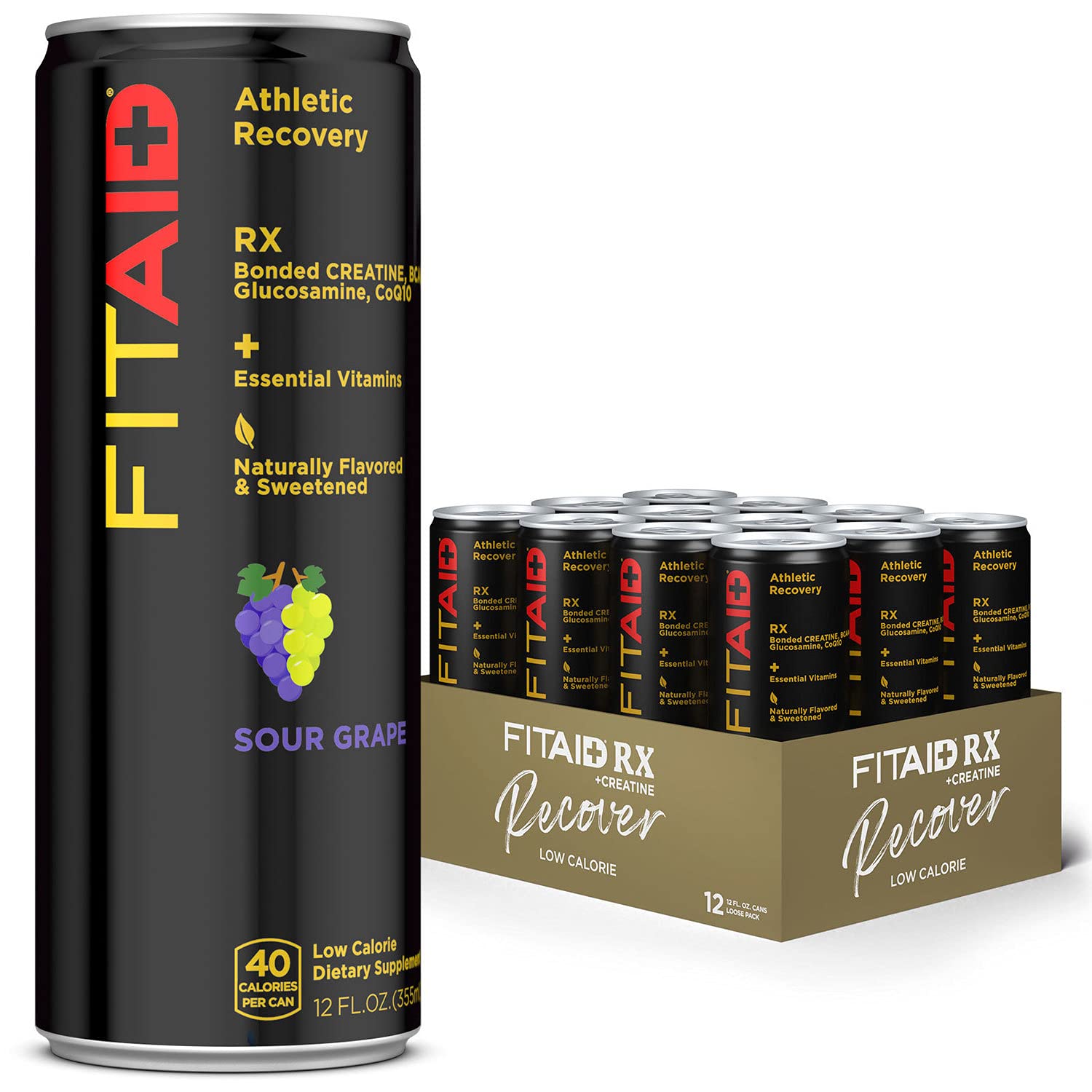 LIFEAID FITAID RX Recovery Blend and Creatine, Contains BCAAs, Glucosamine, Electrolytes, Omega-3s, 12 Fl Oz (Pack of 12)