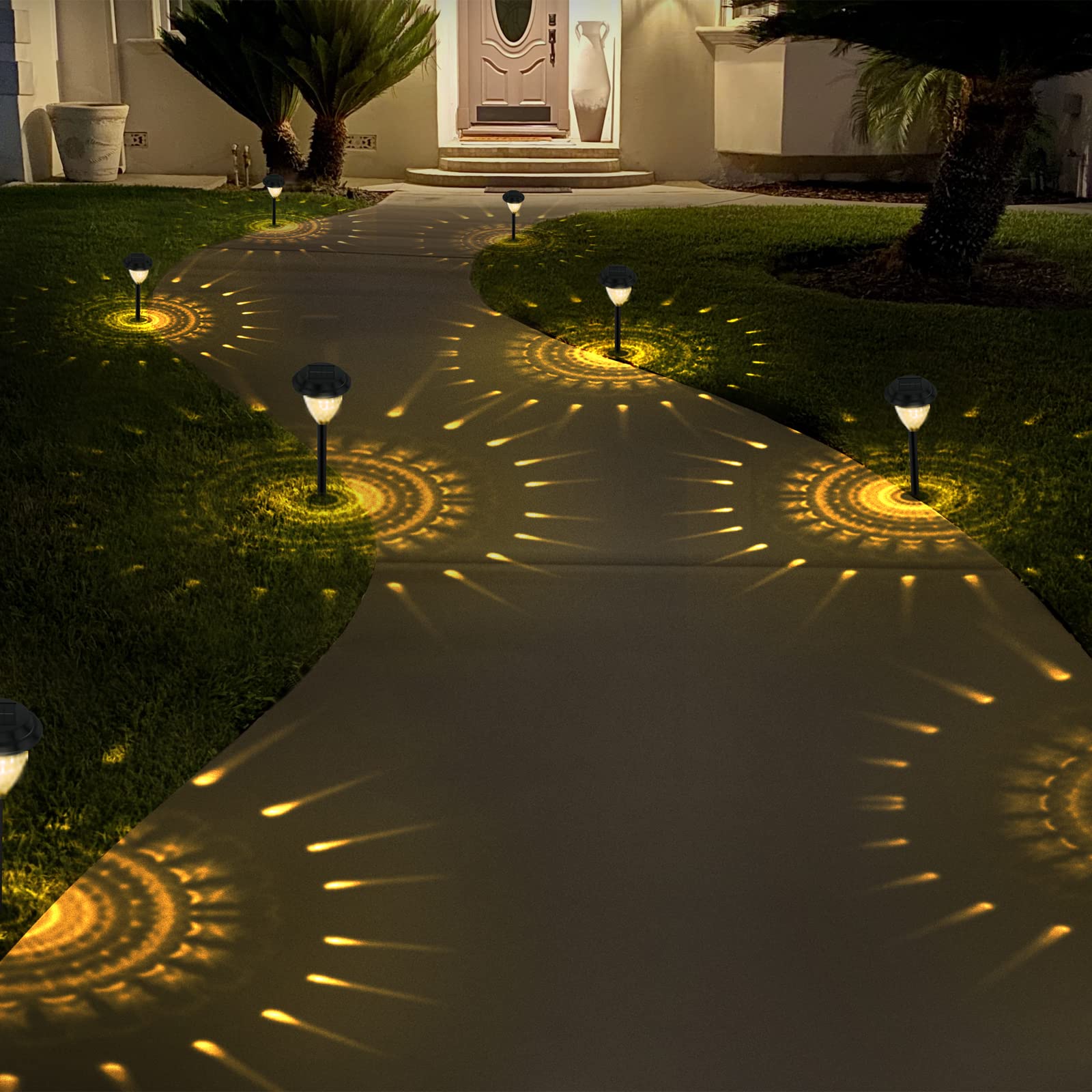 Outdoor Solar Lights 8 PCS ,Waterproof Bright Solar Garden Lights Color Changing+Warm White LED Garden Decor,Up to 12 Hrs Long Last Solar Lights Outdoor Waterproof for Landscape,Walkway, Patio, Yard