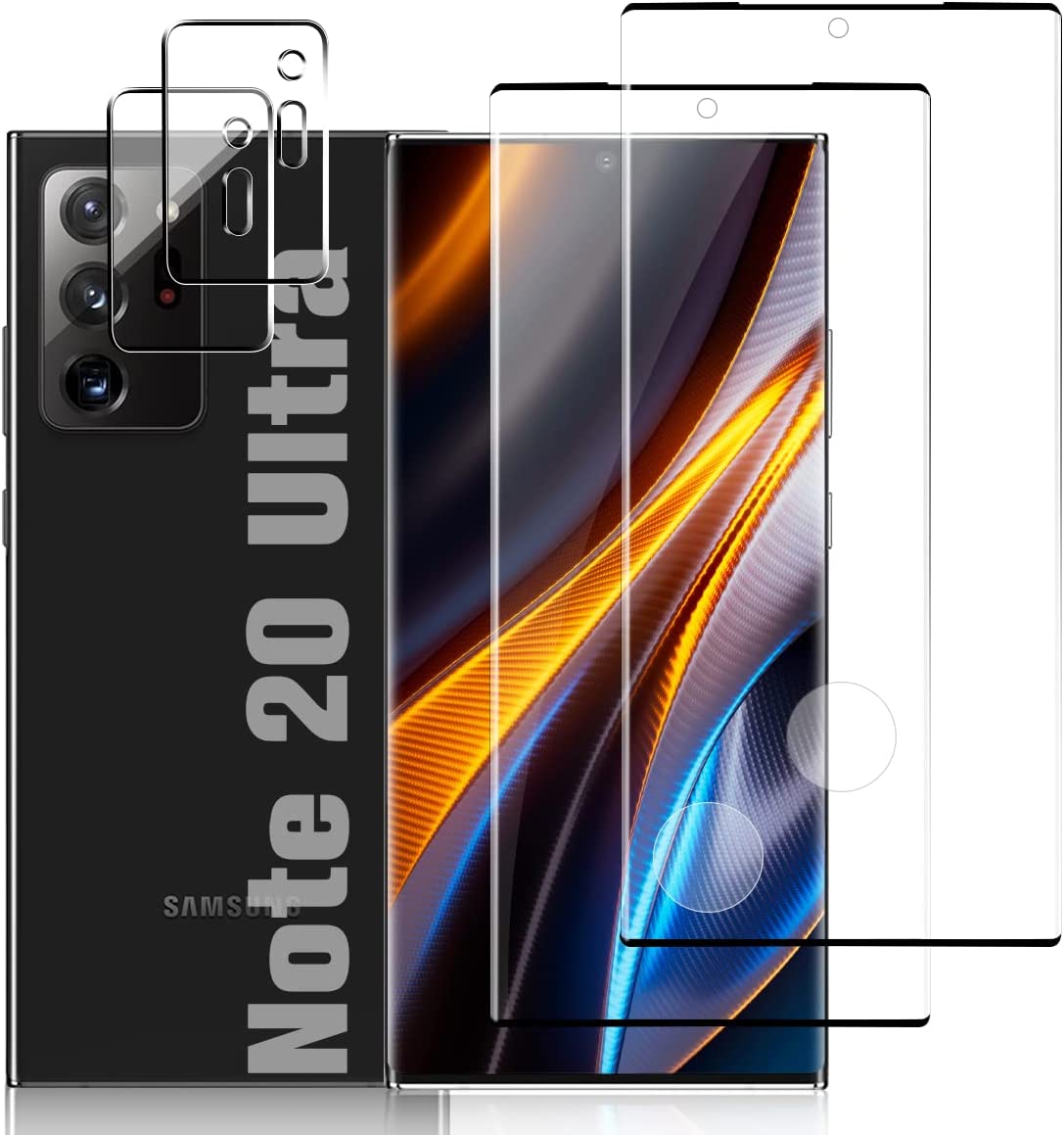         [2+2 Pack] Note 20 Ultra Glass Screen Protector, HD Clear 9H Tempered Glass Scratch Resistant, Fingerprint Unlock, 3D Curved, Bubble-Free for Samsung Galaxy Note 20 Ultra Glass Screen Camera P