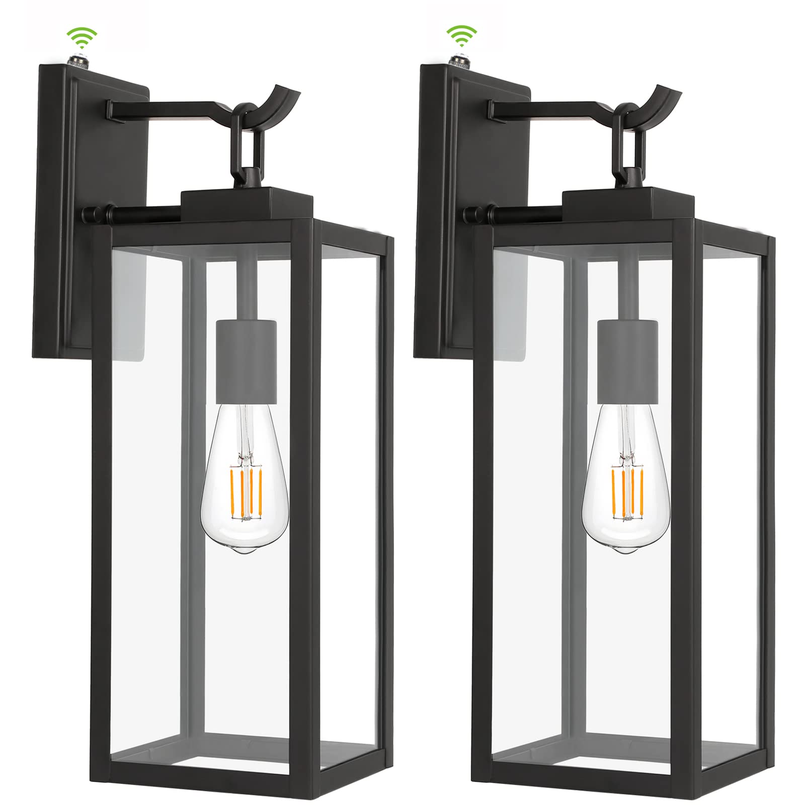 hykolity Large Size Dusk to Dawn Outdoor Wall Lanterns, 18 Inch Matte Black Porch Lights, Exterior Wall Lighting, Anti-Rust Architectural Outdoor Sconces, ETL Listed, 2 Pack