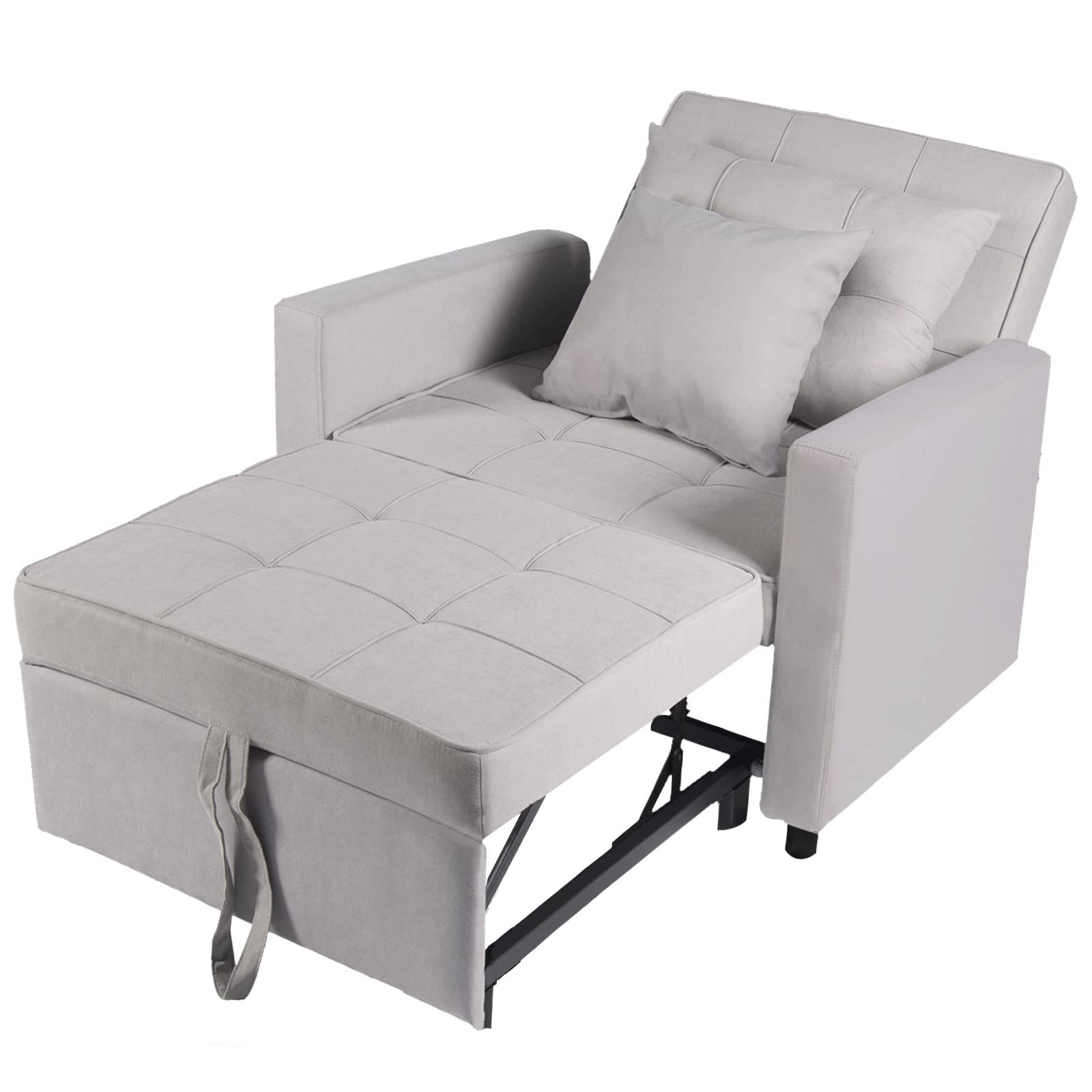 Sofa Bed Chair 3-in-1 Convertible Chair Bed, Lounger Sleeper Chair, Single Recliner for Small Space with Adjustable Backrest (Light Grey)