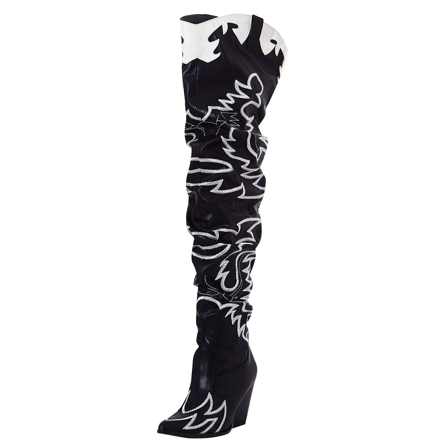 Kelsey-21 Cowboy Boots Women, Over The Knee Western Cowgirl Boots with Chunky Block Heels, Fashion Dress Boots for Women