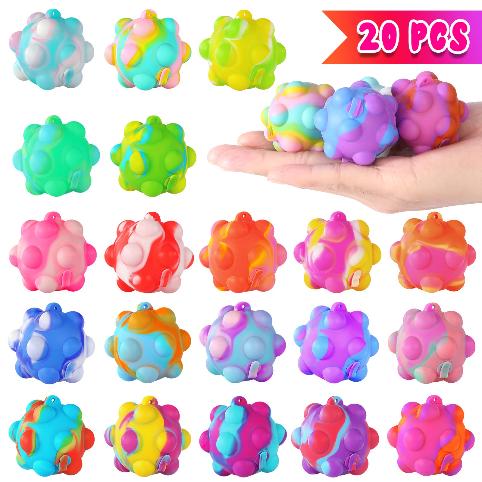 Inflatable Pop Ball Its Mini Fidget Toys Bulk Easter Basket Stuffers 20PCS 3D Fidgets Stress Balls Party Favors for Kids Toys It Poppers Fidget Pack Keychain Squishy Toys Autism Sensory Toys ADHD Toys