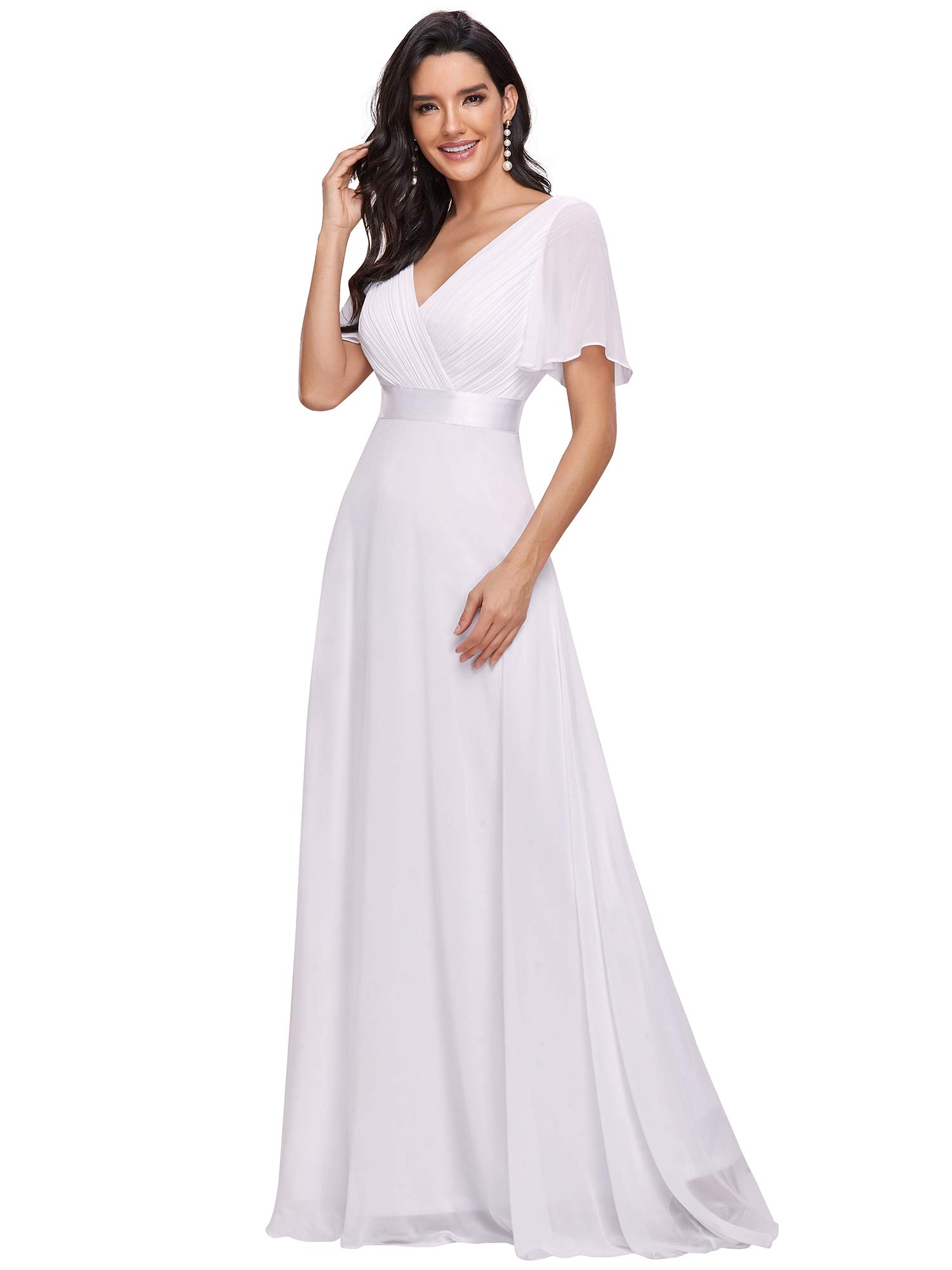 Women's Short Sleeve V-Neck Long Evening Dress 09890