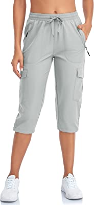 Women's Cargo Hiking Capris Pants Lightweight Quick Dry Outdoor Capris for Women with Zipper Pockets