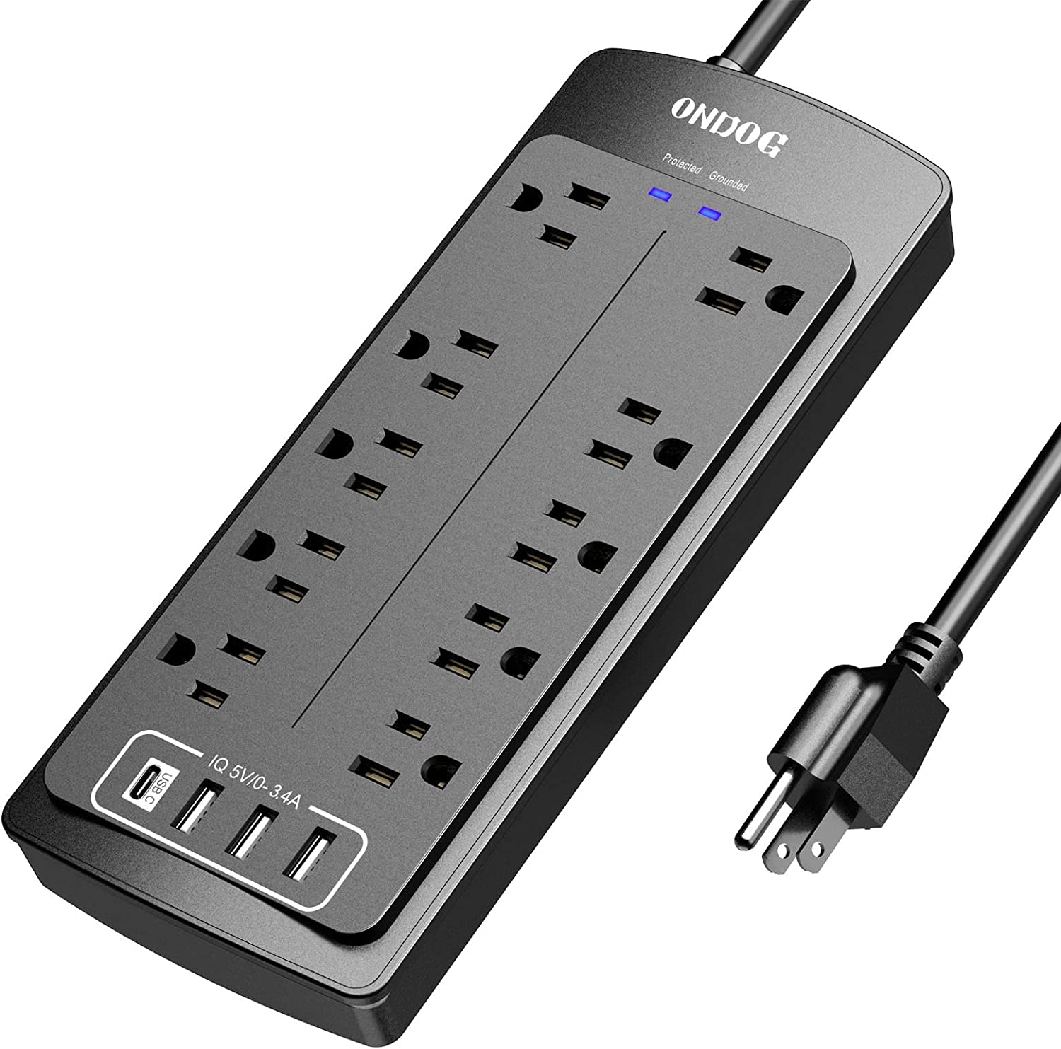         Power Strip Surge Protector - 6 Ft Extension Cord with 10 Outlets and 4 USB Ports for for Home, Office, Dorm Essentials, 2700 Joules, ETL Listed (Black)       