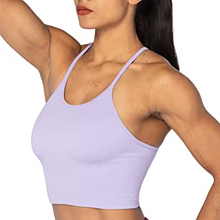 Free to Be Tank, Crop Ribbed Tank Tops Seamless Racerback Camisoles No pad Camis Cropped Workout Gym Yoga Brami