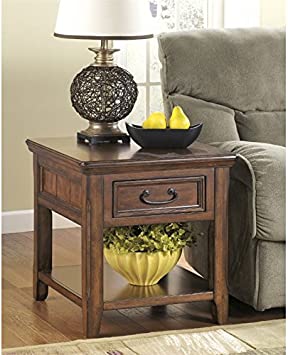          Signature Design by Ashley Woodboro Traditional Square End Table with Drawer, Dark Brown        