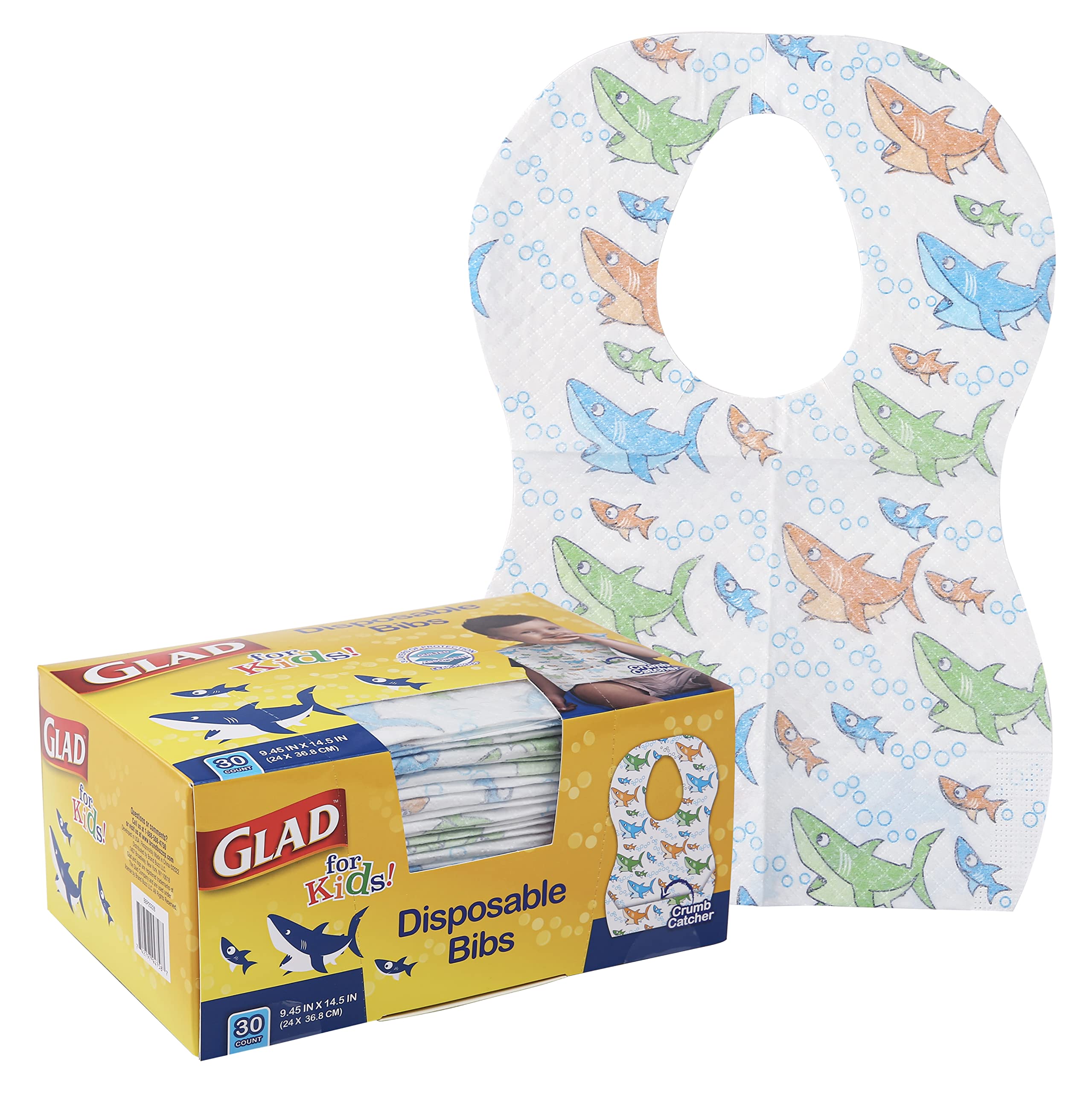 Glad For Kids Disposable Paper Bibs, 30 Ct - Disposable Bibs - Travel Bibs For Kids, Disposable Kids Bibs With Crumb Catcher