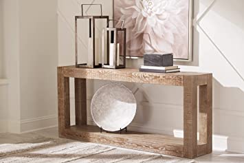          Signature Design by Ashley Waltleigh Console Sofa Table, 68"W x 15"D x 30"H, Distressed Brown        