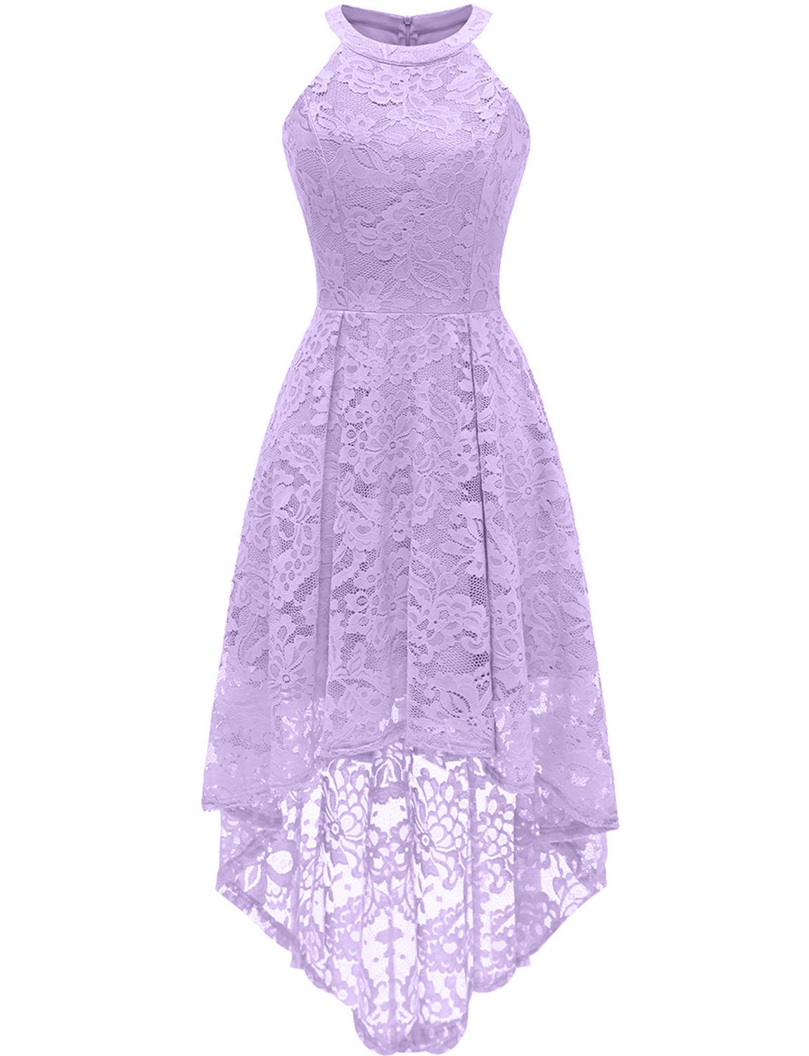 Women's Halter Floral Lace Cocktail Party Dress Hi-Lo Bridesmaid Dress