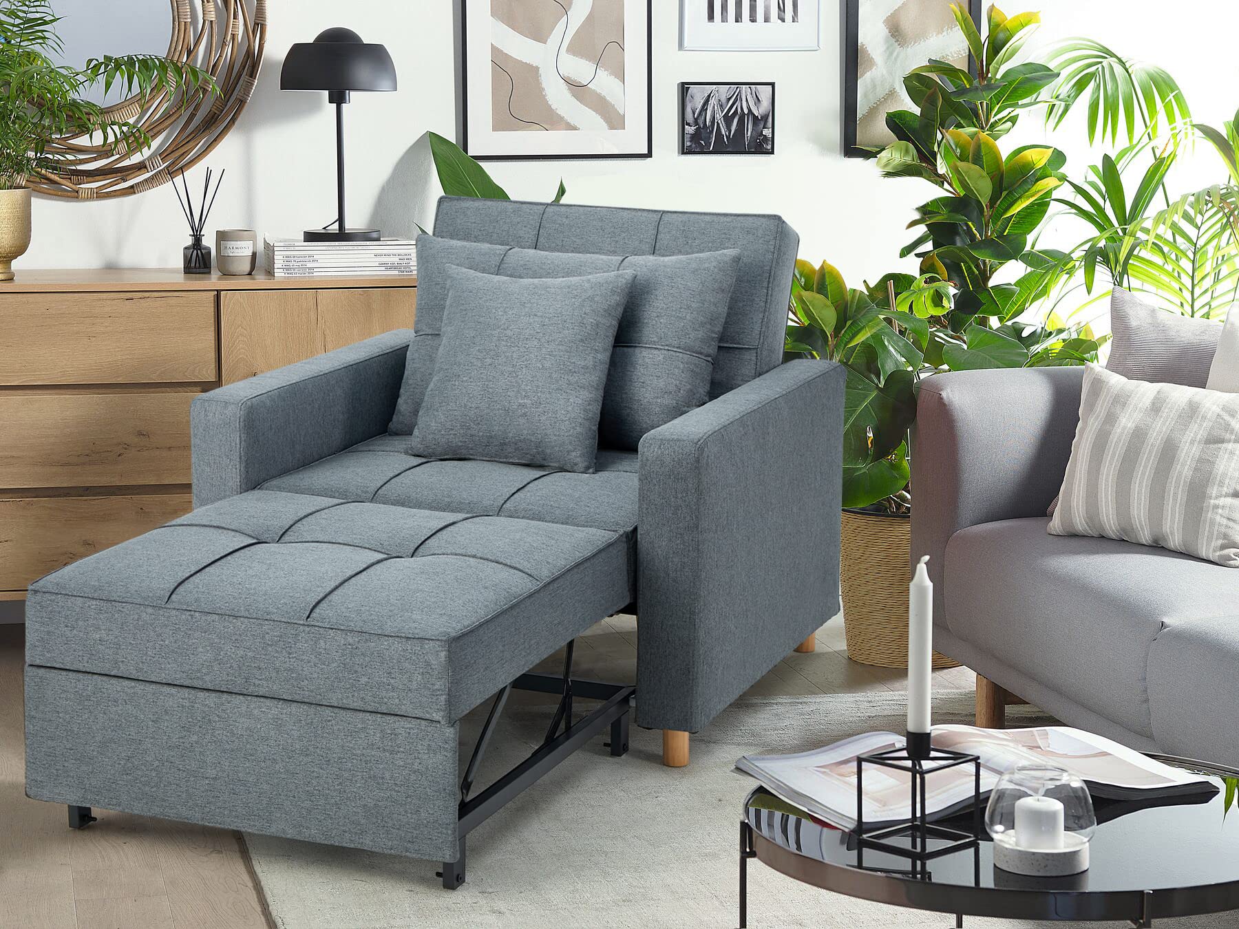 YODOLLA 3-in-1 Sofa Bed Chair, Single Sleeper Chair Bed with Adjust Backrest Into a Sofa,Lounger Chair,Single Bed,Convertible Chair Bed for Adults, Dark Grey