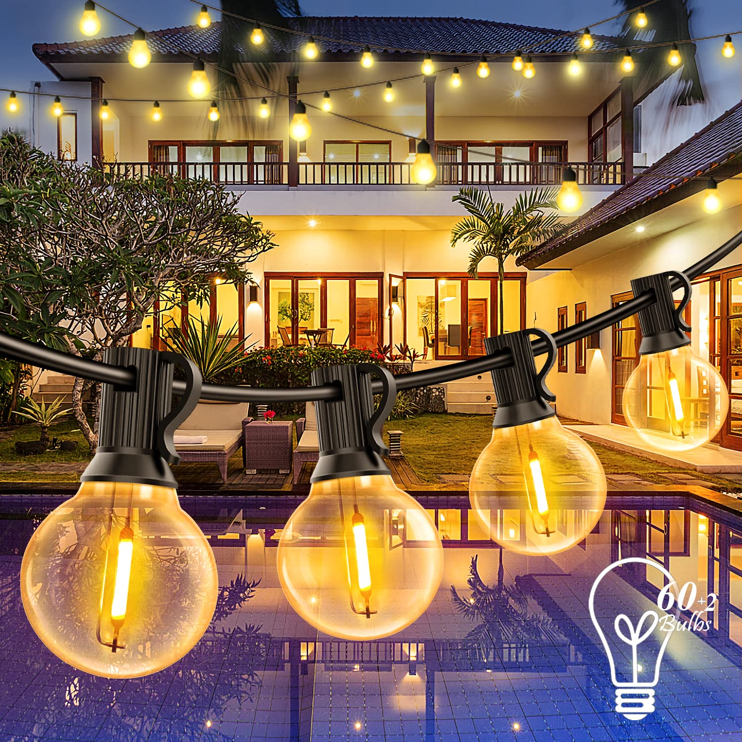 Supzimo 120FT Outdoor String Lights G40 LED Globe String Lights with 60 Waterproof Shatterproof Bulbs(2 Spare), Patio Lights Commercial Grade Backyard Lights for Outside Porch Bistro Garden Party