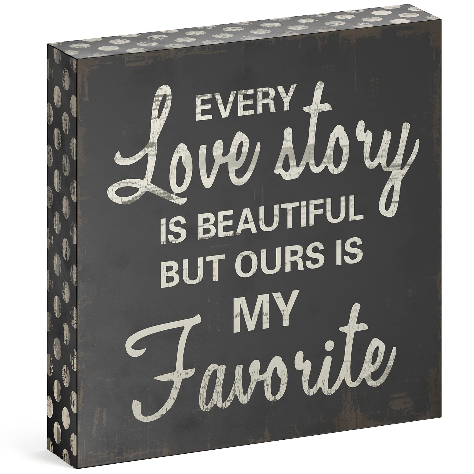Barnyard Designs Every Love Story Is Beautiful Box Sign Wooden Signs for Home Decor, Motivational Desk Decor, Primitive Decor Desk Decorations for Women Office Decorations Bathroom Shelf Decor, 8x8