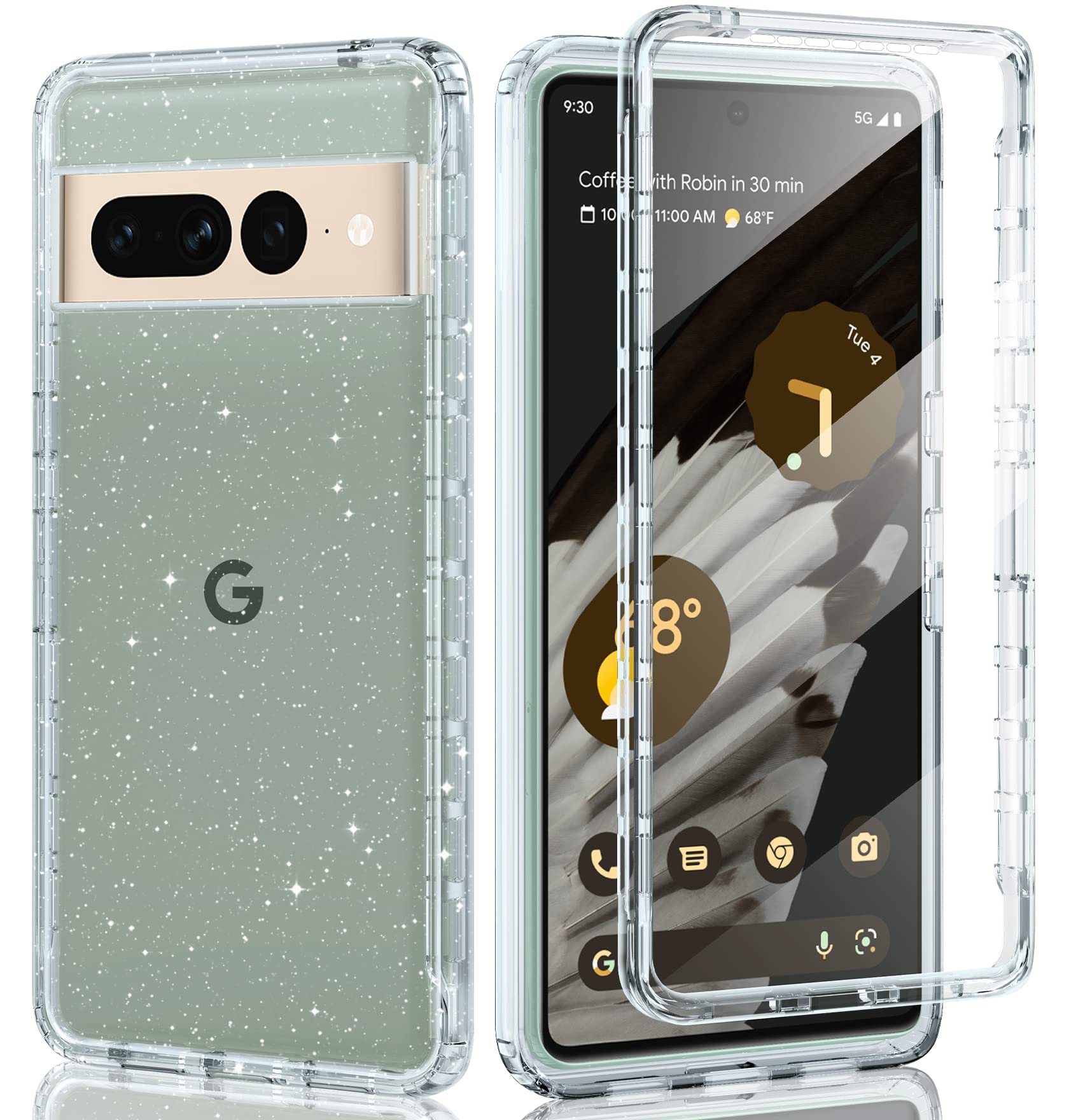 for Google Pixel 7-Pro Clear Case: Pixel 7 Pro Dual Shockproof Protective Cell Case | Anti-Yellowing Silicone TPU | Full Protection Slim Bling | Clear Bumper Rubber Cell Phone Cover