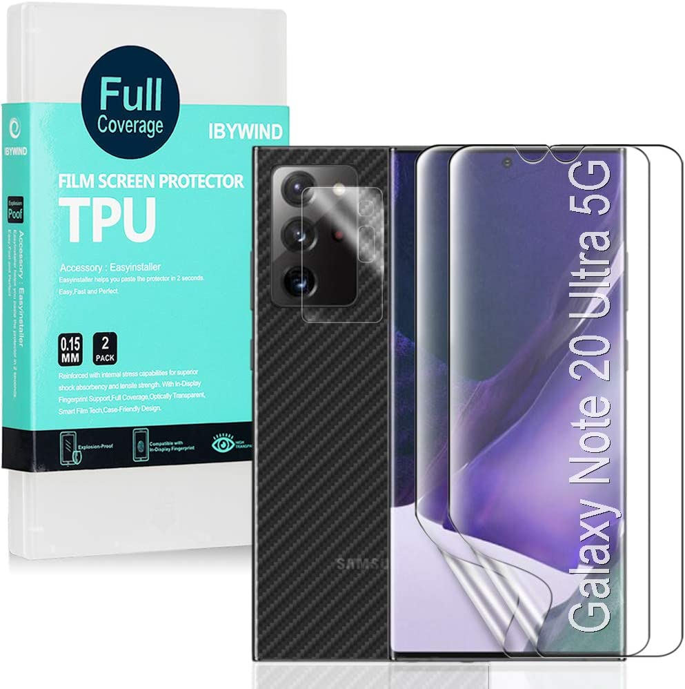         Ibywind Screen Protector For SamSung Galaxy Note 20 Ultra,with 2Pcs Flexible TPU Film,1Pc Camera Lens Protector,1Pc Backing Carbon Fiber Film [Fingerprint Reader,Easy to install]       