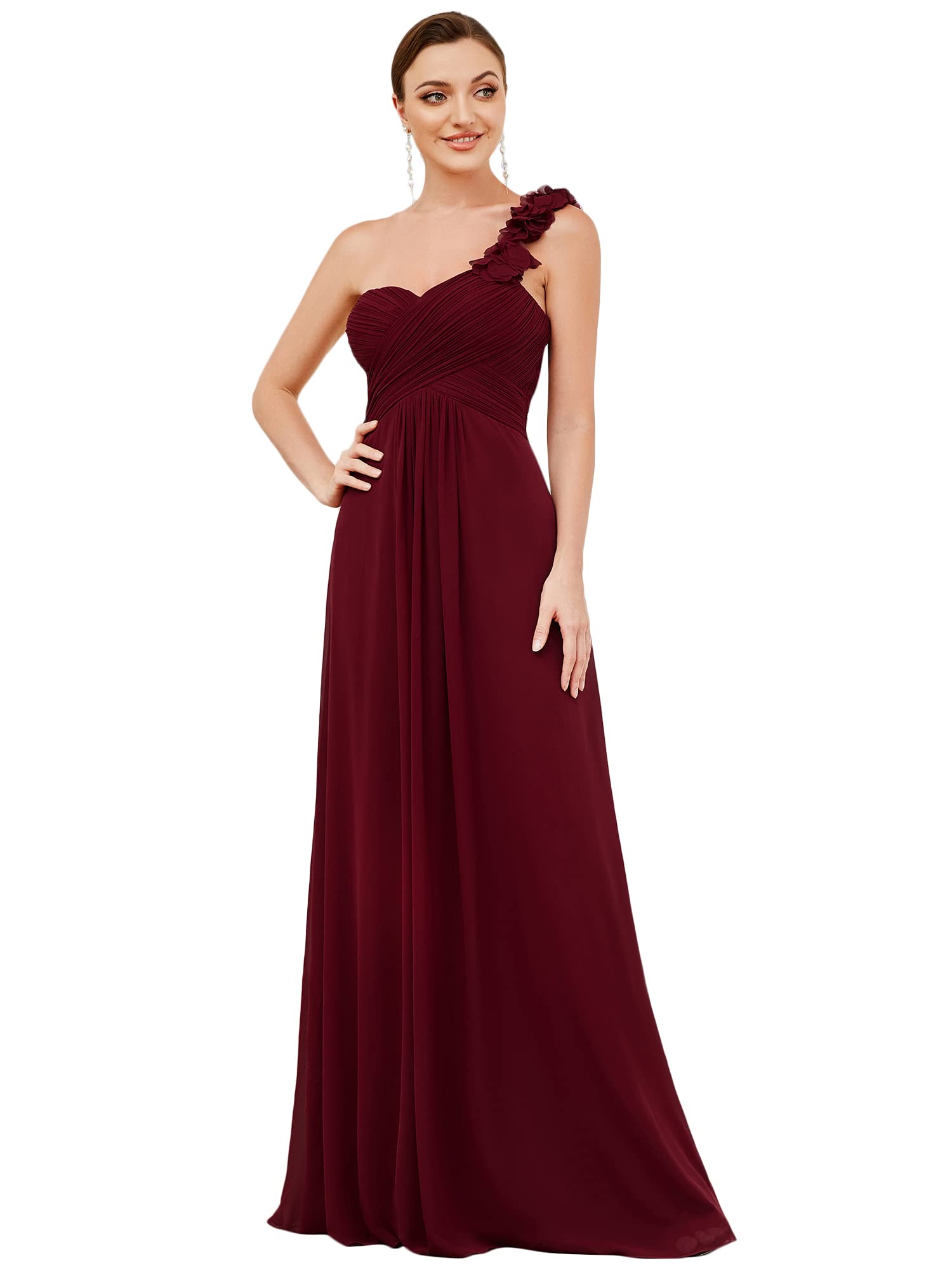 Flower One Shoulder Empire Waist Floor Length Bridesmaids Dress 09768