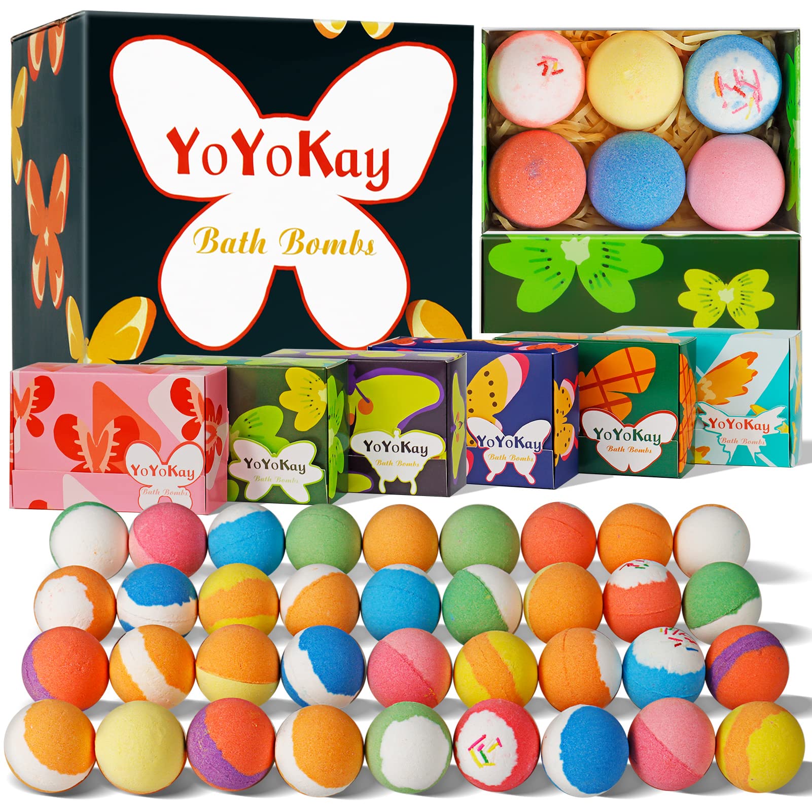 Bath Bombs Gift Set - 36 Organic Bath Bombs with All Natural Essential Oils, Shea Butter to Moisturize Skin & Relieve Stress Mothers Day Gifts for Mom, Women Gifts for Christmas Stocking Stuffers