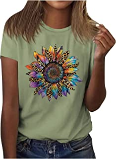 Sunflower Shirts for Women Flower Graphic Tees Shirt Faith Shirts Floral Crewneck Cotton Summer Short Sleeve Blouse