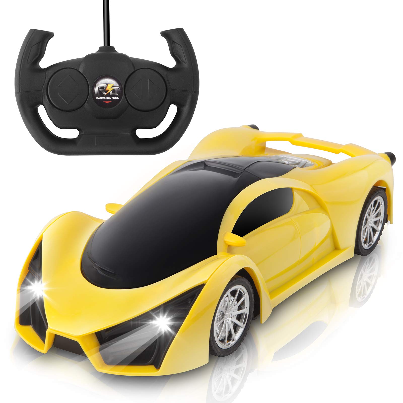 SVOOTAY Remote Control Car, Rc Car 1/16 Scale High Speed Super Racing Toy Vehicle, Yellow Electric Sport Hobby Toy Car with Led Headlight, Xmas Birthday Toy Gifts for Boys Kids