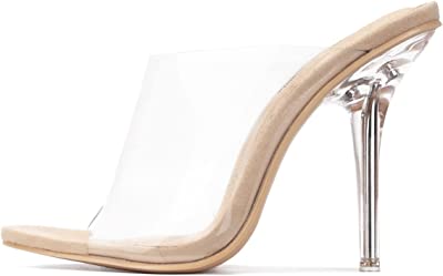 Allure Women's Dressy Peep Toe Clear Transparent Strap Slip On Clear Heels