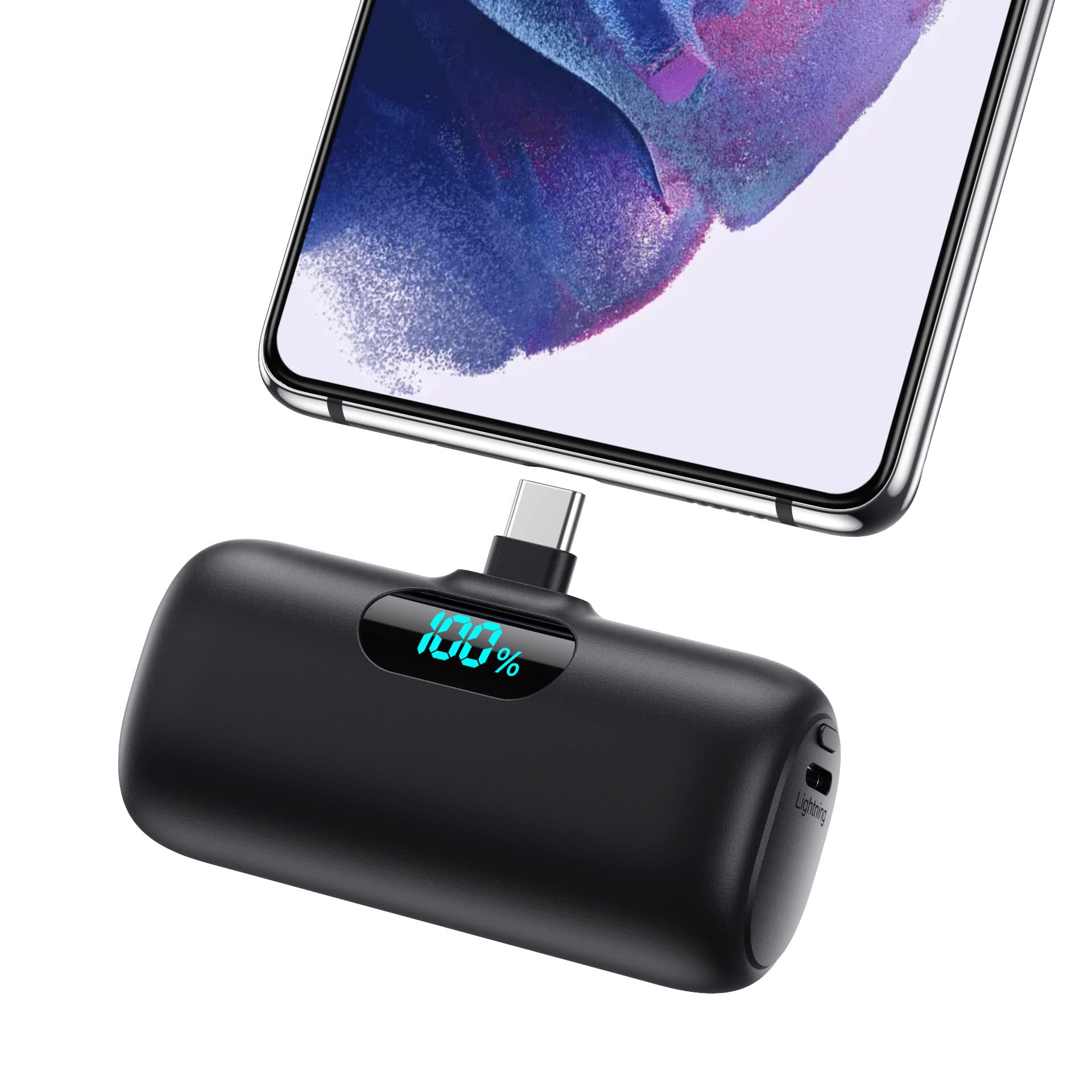 Mini Portable Charger 5000mAh Power Bank, 15w PD USB C Cell Phone Portable Power, LCD Display Battery Pack Compatible with Android Phone/Samsung Galaxy S22,S21/Note/Moto/LG/Pixel /Nexus/OnePlus 9 etc