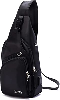Men's Sling Bag Water Resistant Shoulder Chest Crossbody Bags Sling Backpack with USB Charging Port