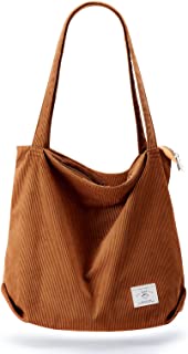 KALIDI Women Corduroy Tote Bag Zipper Casual Tote's Handbag Big Capacity Shoulder Bag with Pockets