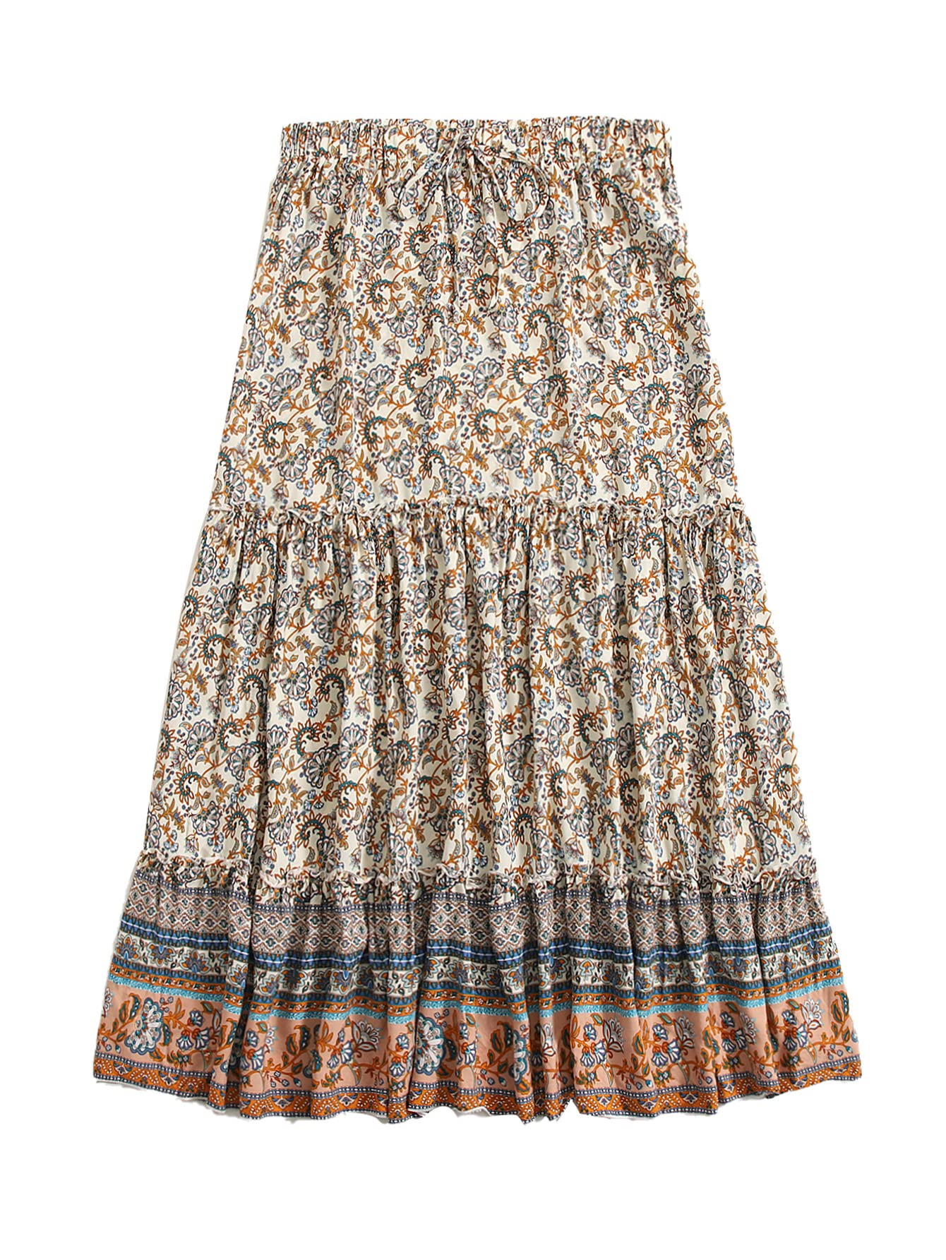 Women's Boho Vintage Floral Print Tie Waist A Line Maxi Skirts