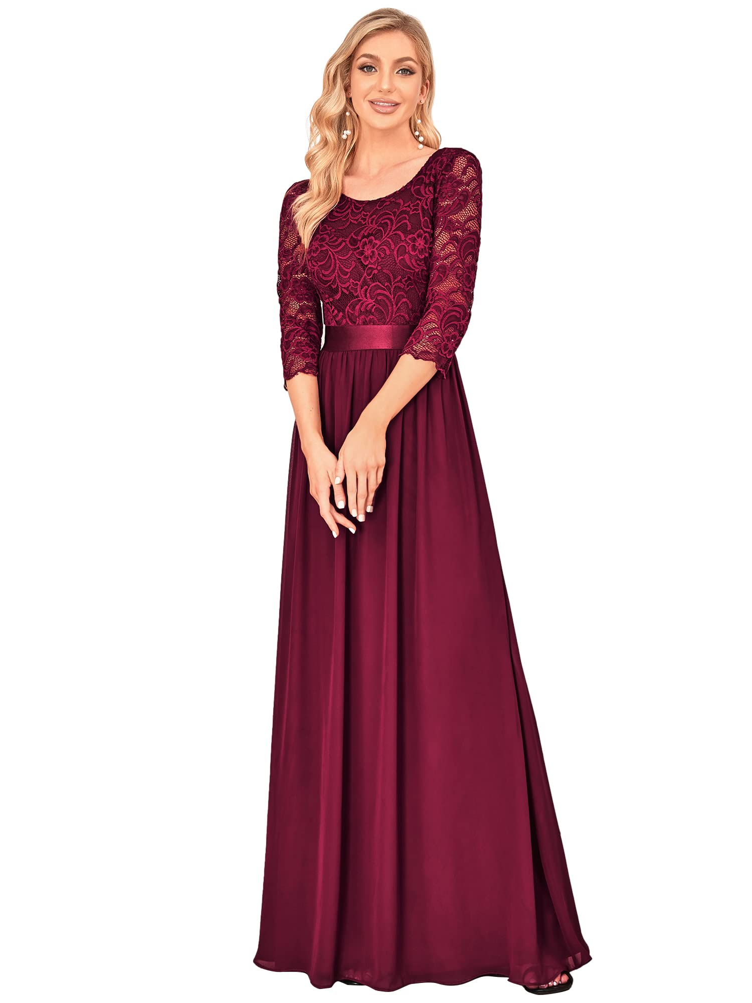 Women Elegant 3/4 Sleeve Empire Waist Maxi Bridesmaid Dresses 07412