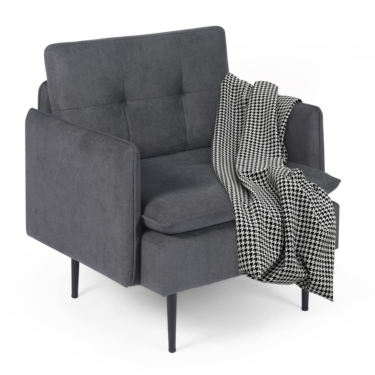 AODAILIHB Modern Accent Chairs Armchair Bedroom Chairs Living Room Chair Club Chairs Single Sofa Mid Century Furniture Comfy Luxury Seat with 4 Metal Legs/Thick Padding for Small Spaces(1, Grey)