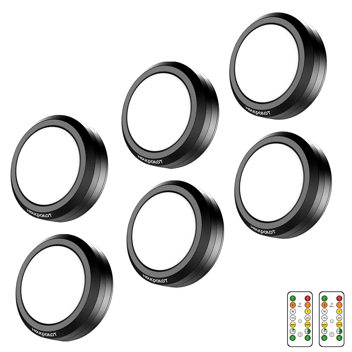 HOLKPOILOT Puck Lights with Remote Control, LED Under Cabinet Lights,Under Counter Light Battery Operated, Closet Light Dimmable,Wireless Under Cabinet Lighting, Stick On Lights(6PACK)