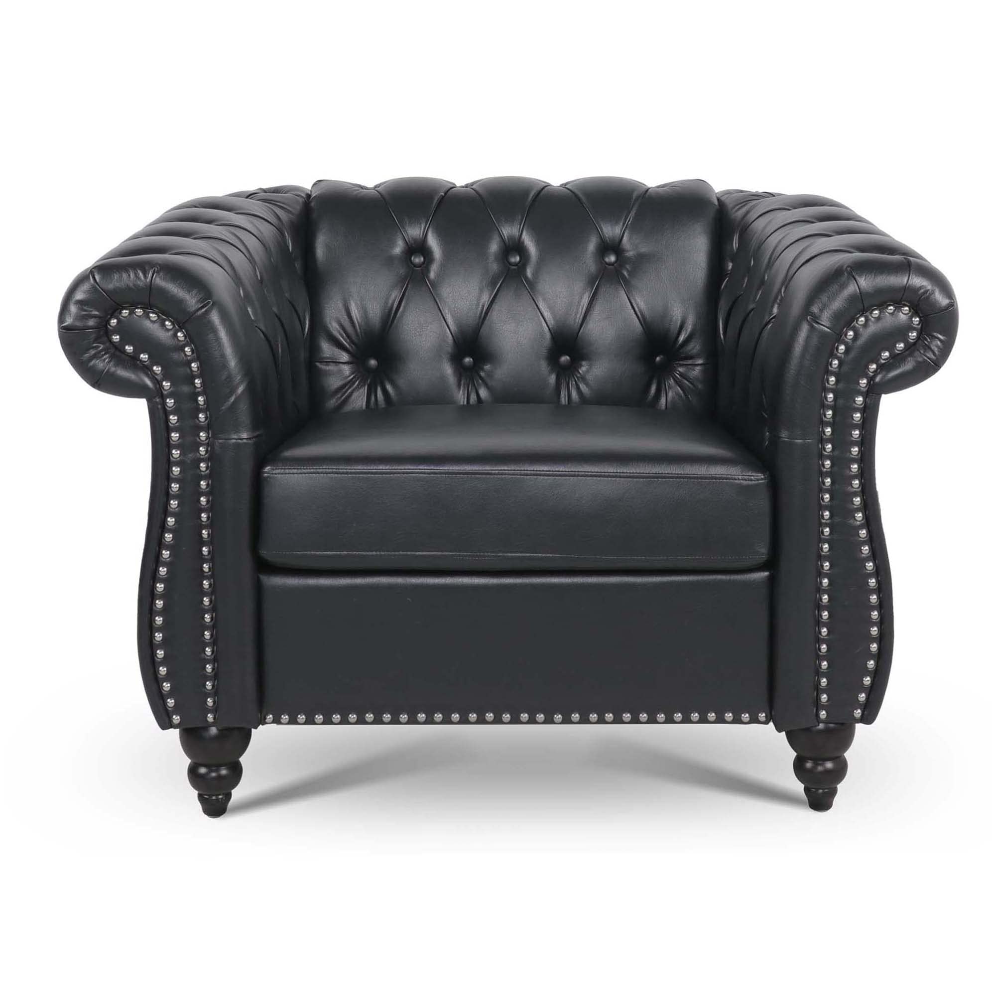 Melpomene Modern Faux Leather Sofa Chair, Classic Button Tufted Single Sofa with Rolled Arm for Living Room(Black)