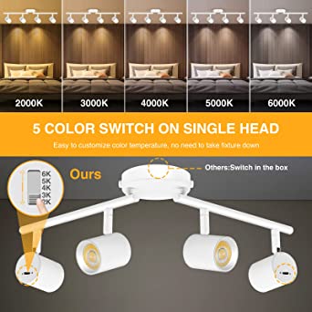          VANoopee 5-Color 4 Light LED Track Lighting Fixtures Ceiling for Kitchen, Dimmable Track Lighting Kit, Ceiling Spotlight Flush Mount Adjustable Directional Spot Lights Indoor, White CRI90 240