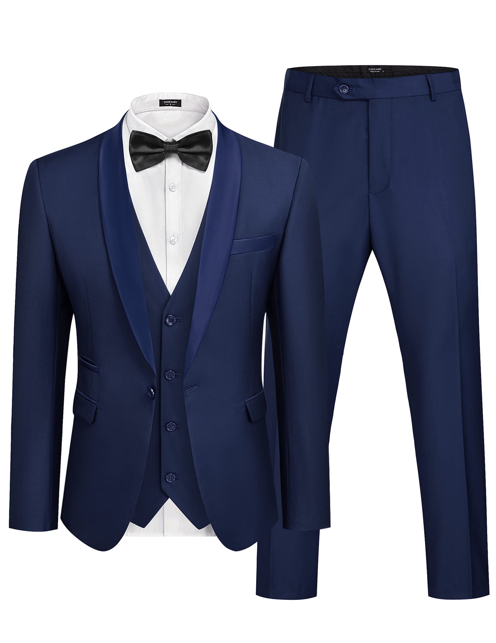 Men's 4 Pieces Suit Shawl Lapel Tuxedo Slim Fit One Button Blazer Wedding Prom Jacket Vest Pants Bow Ties Set