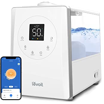          LEVOIT LV600S Humidifiers for Bedroom Large Room Home, 6L Warm and Cool Mist Top Fill Ultrasonic Air Vaporizer, Smart App & Voice Control, Quickly Humidify Whole House up to 753 sq.ft, Sleep 