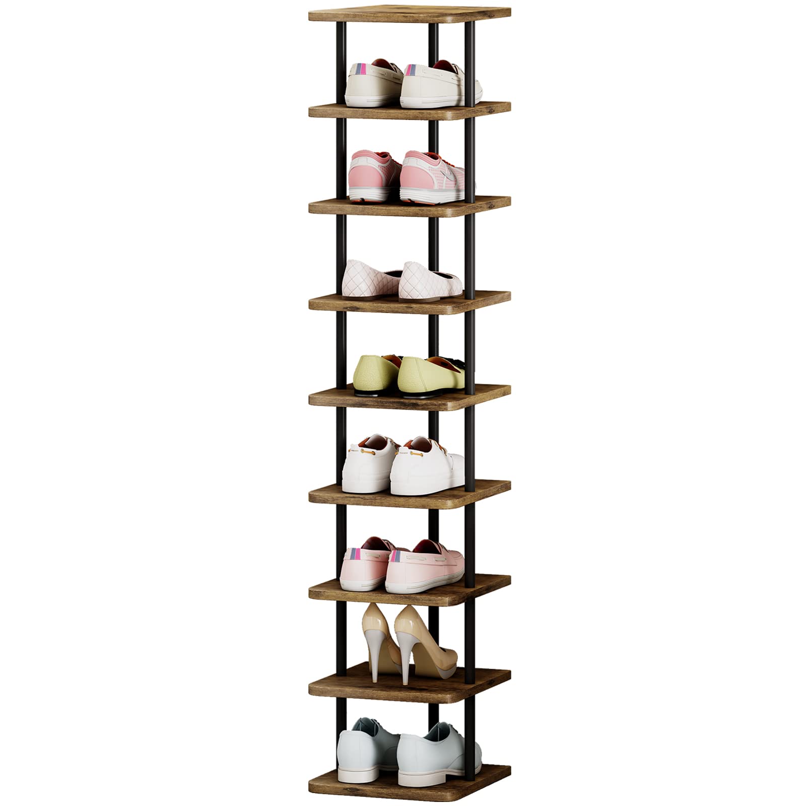 AZERPIAN Shoe Rack 9 Tier Vertical Storage Organizer Narrow Metal Slim Shelf Modern Free Standing Shoe Tower Saving Space for Closet Entryway Bedroom,Black (Black, 9 Tier)