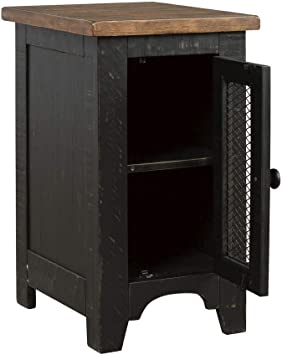          Signature Design by Ashley Valebeck Rustic Farmhouse Chair Side End Table with Cabinet Door, Distressed Black        