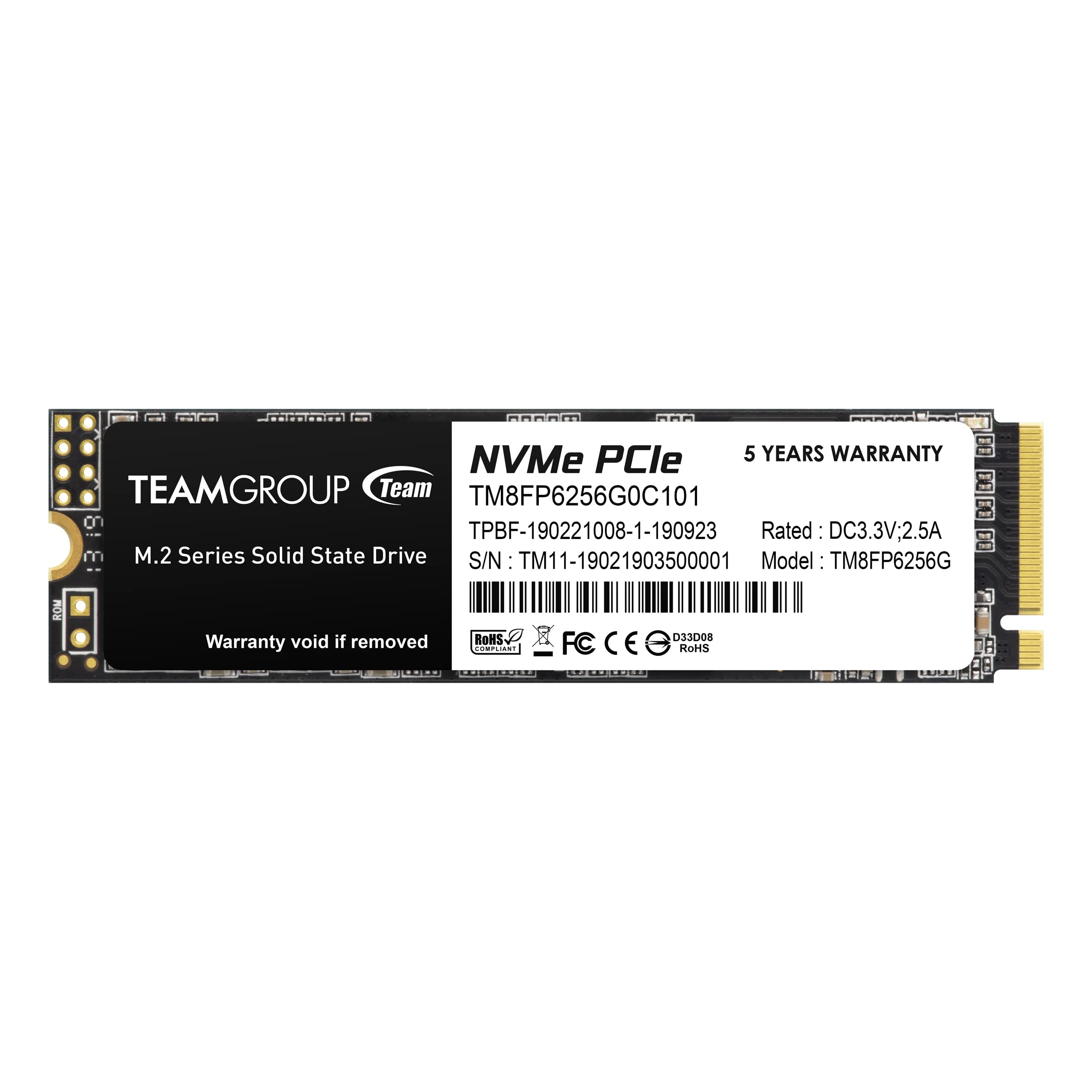 TEAMGROUP MP33 256GB SLC Cache 3D NAND TLC NVMe 1.3 PCIe Gen3x4 M.2 2280 Internal Solid State Drive SSD (Read/Write Speed up to 1,600/1,000 MB/s) Compatible with Laptop & PC Desktop TM8FP6256G0C101