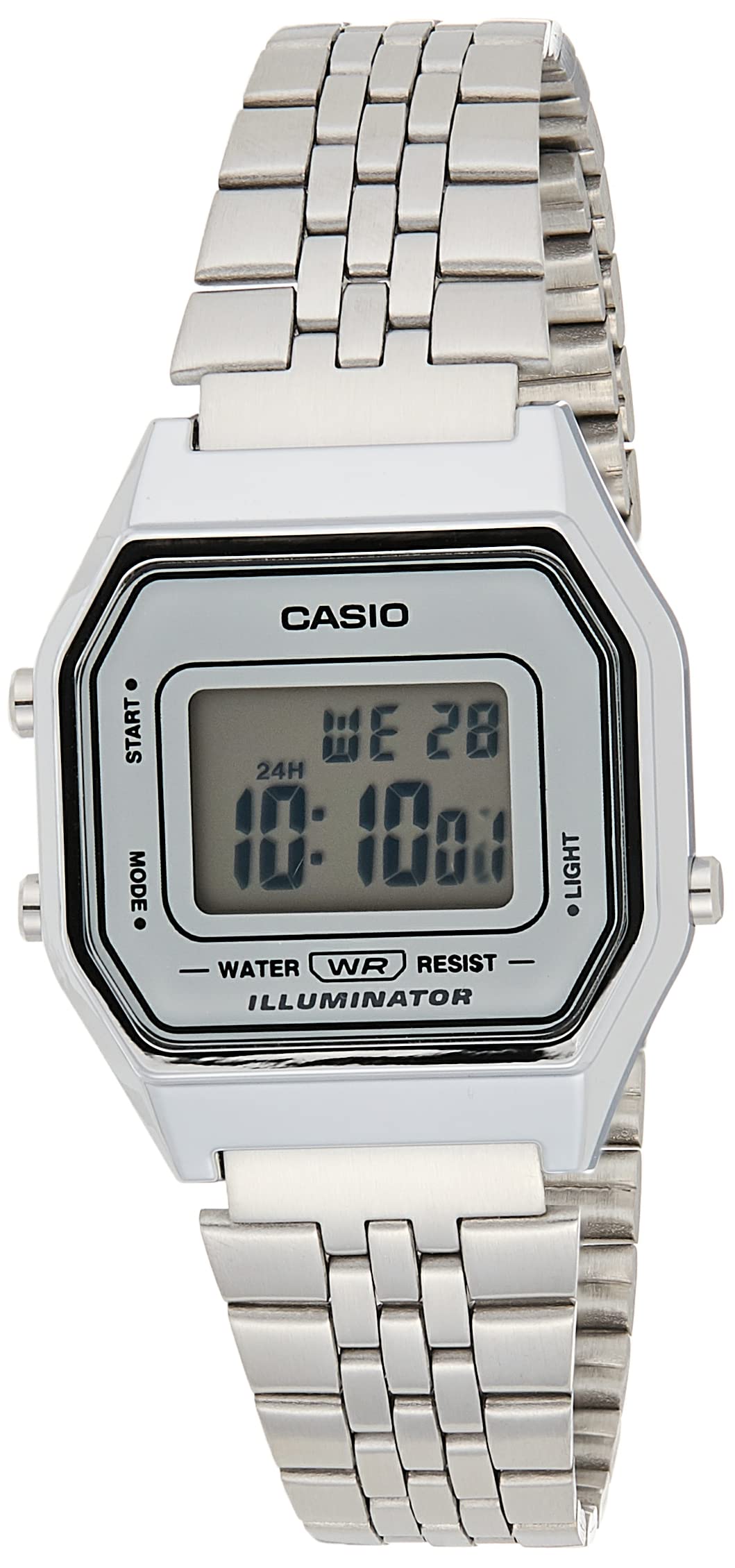 Ladies Mid-Size Silver Tone Digital Retro Watch LA-680WA-7DF
