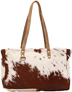 Fawn & White Upcycled Canvas & Cowhide Small Handbag S-1453 Brown