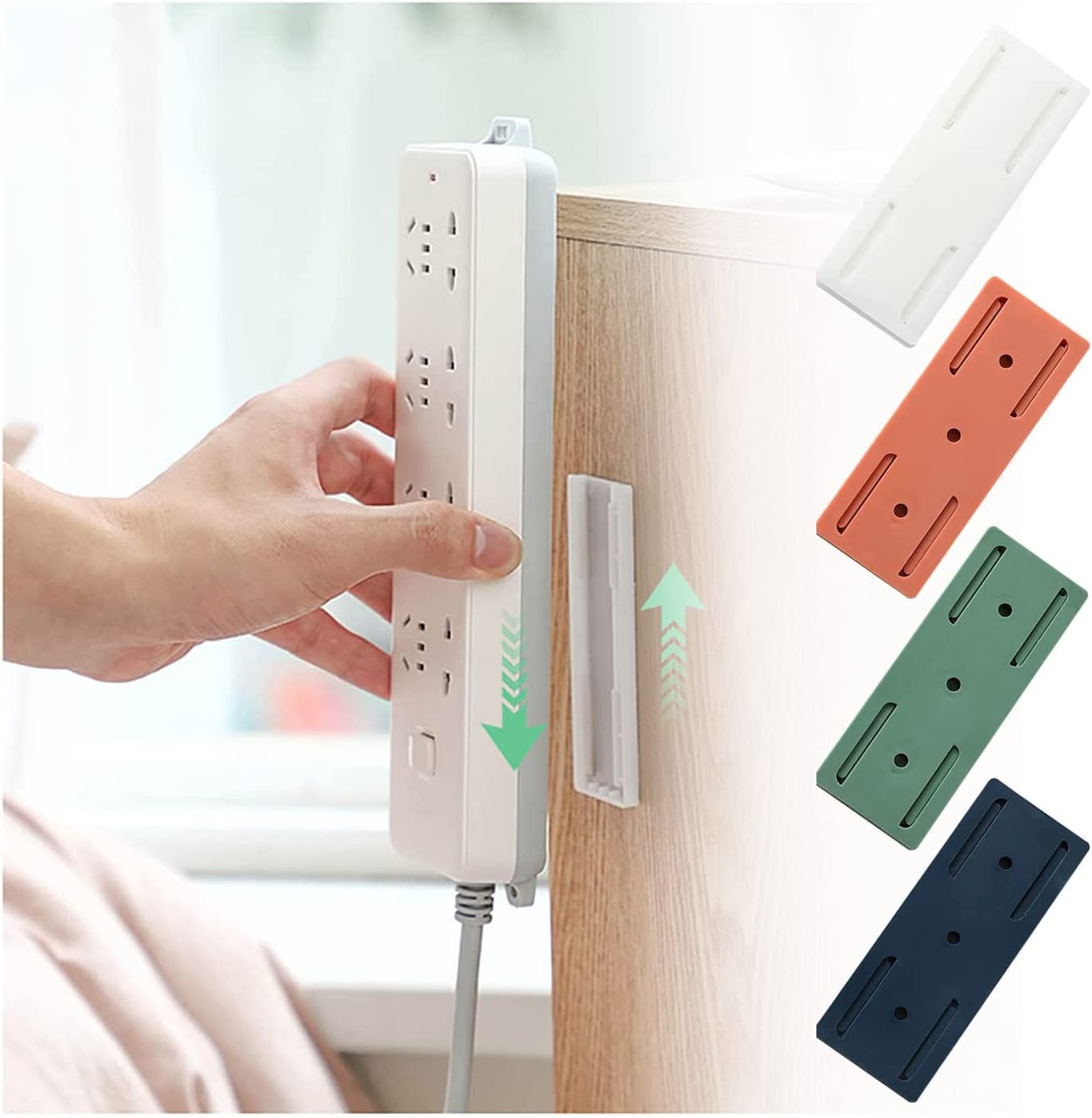         4Pcs New Double-Sided Sticker Self Adhesive Power Strip Holder, Retainer of Plugboard Double-Sided Sticker Punch-Free Plug-in Board Router Fixed Use for Home &amp; Office       