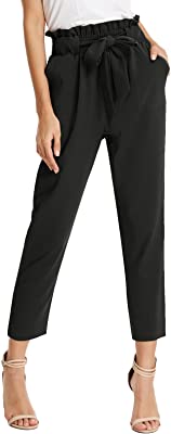 Women's Cropped Paper Bag Waist Pants with Pockets