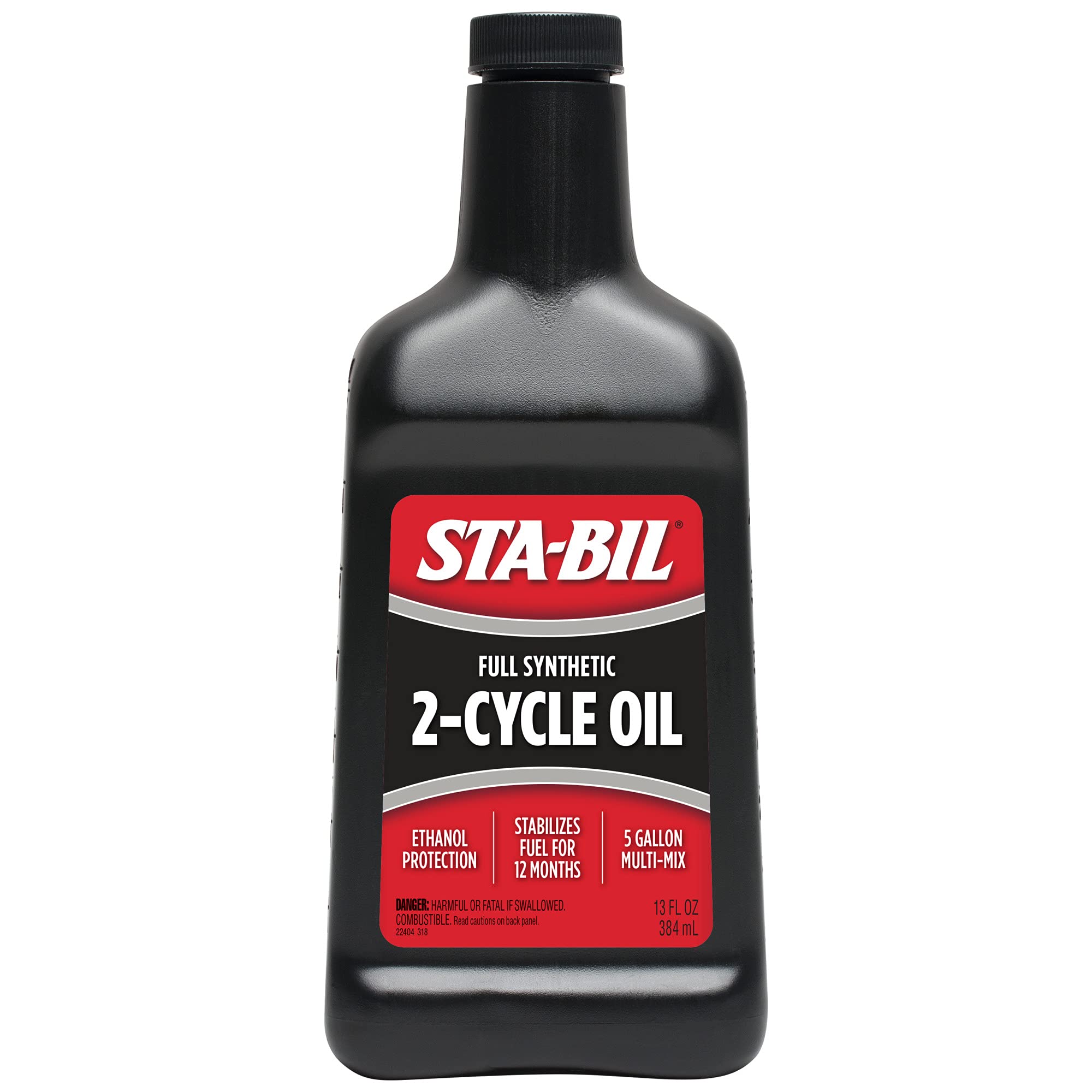 STA-BIL Full Synthetic 2-Cycle Oil - With Fuel Stabilizer For Up To 12 Months Protection - 5 Gallon Multi-Mix - 50:1/40:1 Mix Ratios - Low Smoke Formula, 13 fl. oz. (22404)
