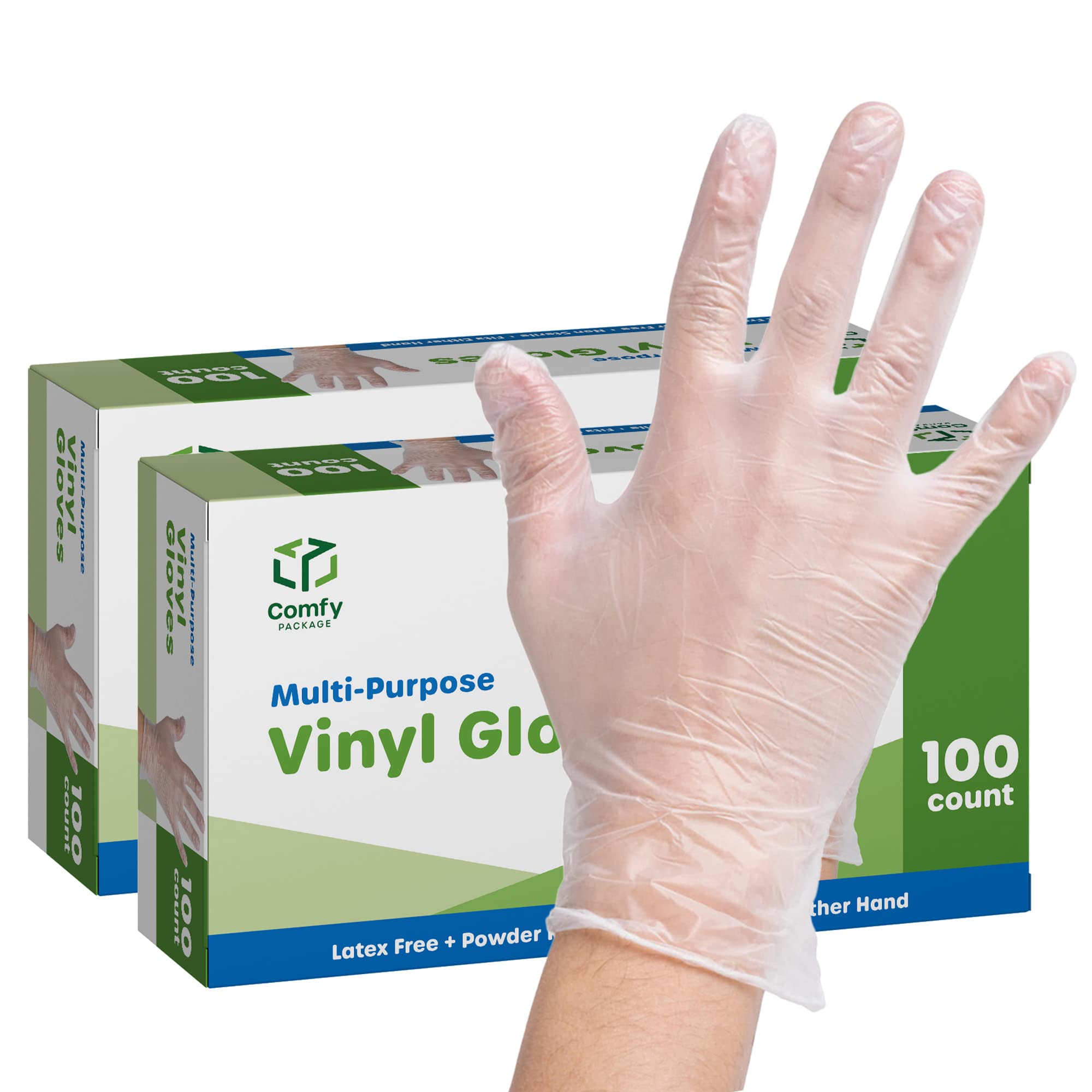 [200 Pack] Clear Powder Free Vinyl Disposable Plastic Gloves