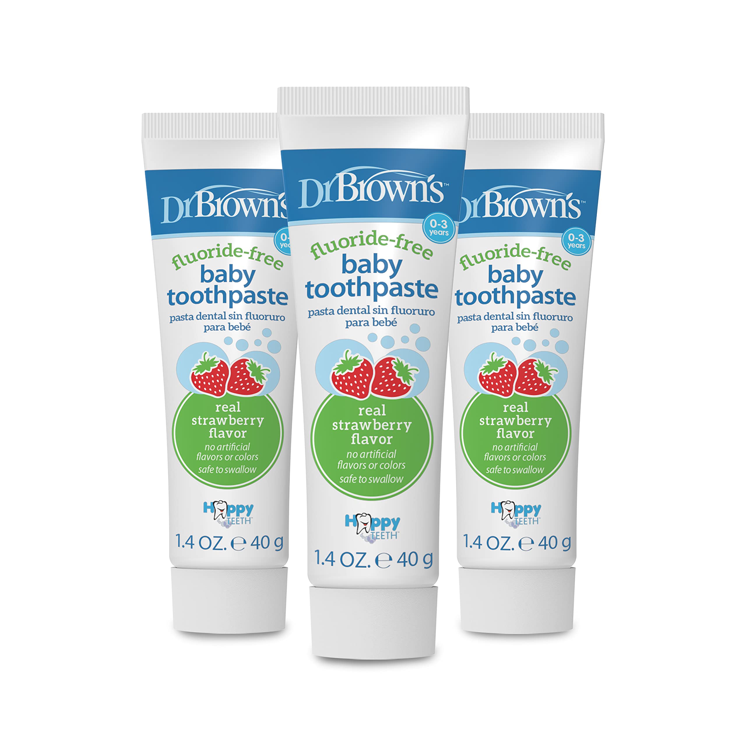 Dr. Brown's Baby Toothpaste, Strawberry Flavor Toddlers and Kids Love, Fluoride Free, Made in The USA, 0-3 Years, 1.4oz, 3 Pack