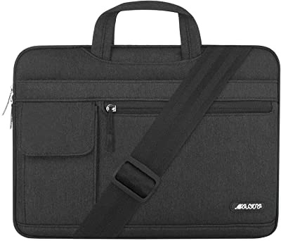 MOSISO Laptop Shoulder Bag Compatible with MacBook Pro 16 inch 2023-2019 M2 A2780 M1 A2485 Pro/Max A2141/Pro 15 A1398,15-15.6 inch Notebook,Polyester Flapover Briefcase Sleeve Case, Black